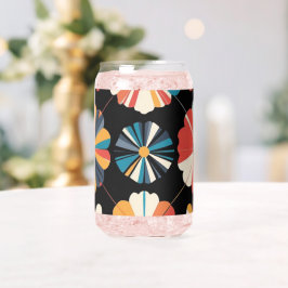 Retro Black Rainbow geometric Flowers Pattern  Blikvorm Glas