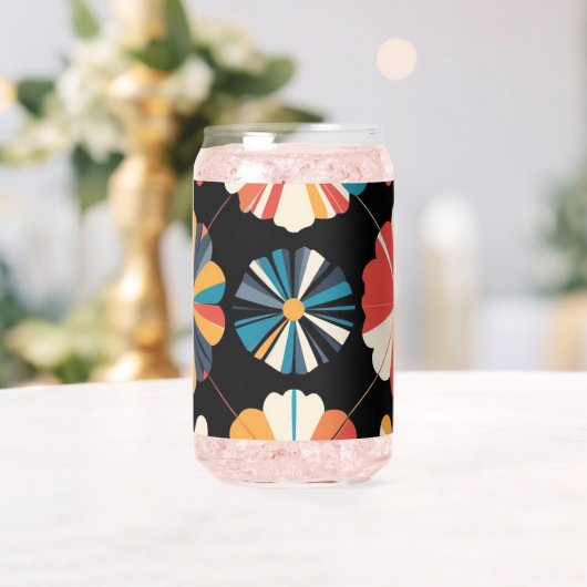 Retro Black Rainbow geometric Flowers Pattern  Blikvorm Glas (Insitu (Huwelijk))
