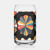 Retro Black Rainbow geometric Flowers Pattern  Blikvorm Glas (Rechts)