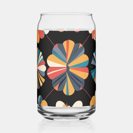 Retro Black Rainbow geometric Flowers Pattern  Blikvorm Glas (Rechts)