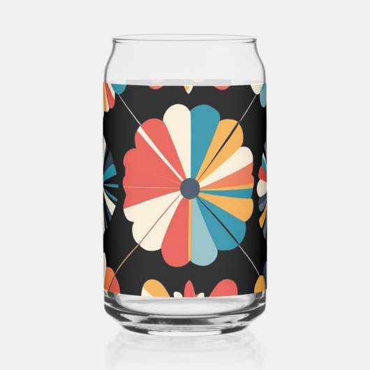 Retro Black Rainbow geometric Flowers Pattern  Blikvorm Glas (Links)