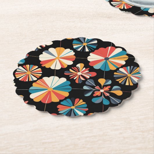 Retro Black Rainbow geometric Flowers Pattern  Kartonnen Onderzetters (Gekanteld)