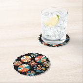 Retro Black Rainbow geometric Flowers Pattern  Kartonnen Onderzetters (Insitu)