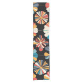 Retro Black Rainbow geometric Flowers Pattern  Korte Tafelloper (Voorkant)