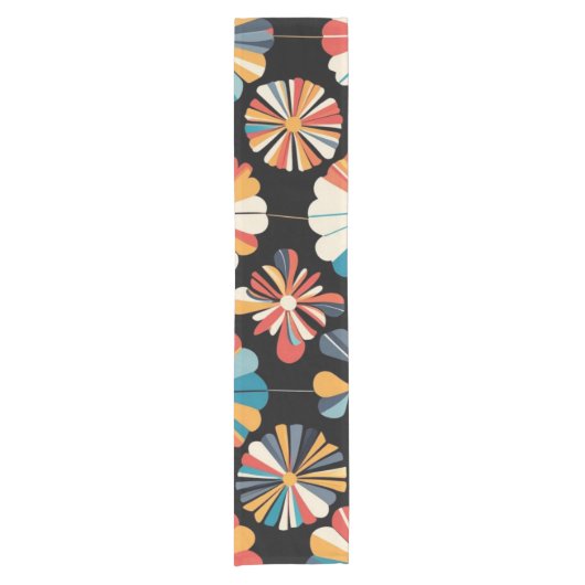 Retro Black Rainbow geometric Flowers Pattern  Korte Tafelloper (Voorkant)