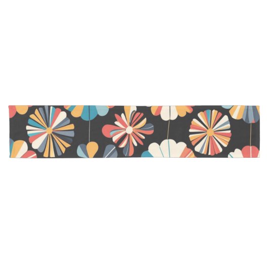 Retro Black Rainbow geometric Flowers Pattern  Korte Tafelloper (Horizontaal)