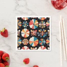 Retro Black Rainbow geometric Flowers Pattern  Servet