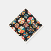 Retro Black Rainbow geometric Flowers Pattern Servet (Hoek)