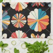 Retro Black Rainbow geometric Flowers Pattern  Theedoek (Gevouwen)