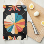 Retro Black Rainbow geometric Flowers Pattern Theedoek (Quarter Fold)