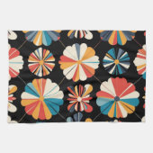 Retro Black Rainbow geometric Flowers Pattern  Theedoek (Horizontaal)
