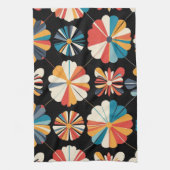 Retro Black Rainbow geometric Flowers Pattern  Theedoek (Verticaal)
