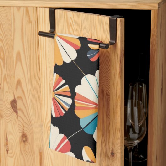 Retro Black Rainbow geometric Flowers Pattern  Theedoek (Derde Gevouwen)