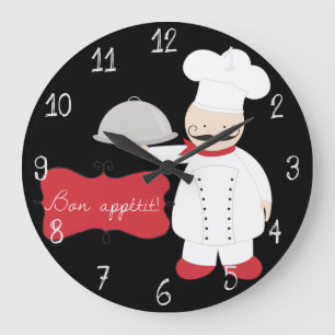 Retro Black Red en White Chef Bon Appetit! Grote Klok
