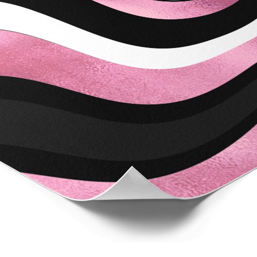 Retro Black Roze Wavy Lines Modern Design Poster (Hoek)