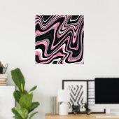 Retro Black Roze Wavy Lines Modern Design Poster (Thuiskantoor)