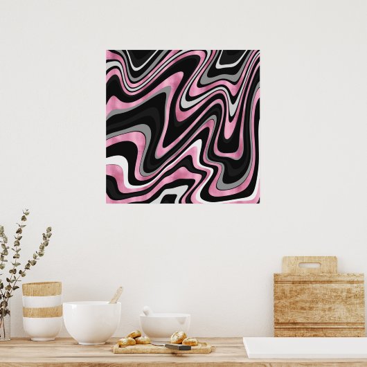 Retro Black Roze Wavy Lines Modern Design Poster (Keuken)