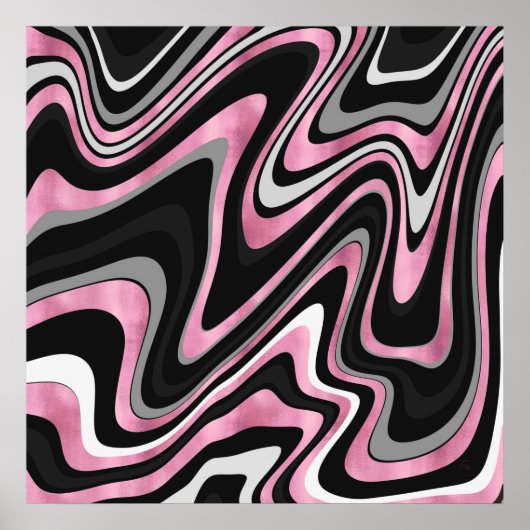 Retro Black Roze Wavy Lines Modern Design Poster (Voorkant)
