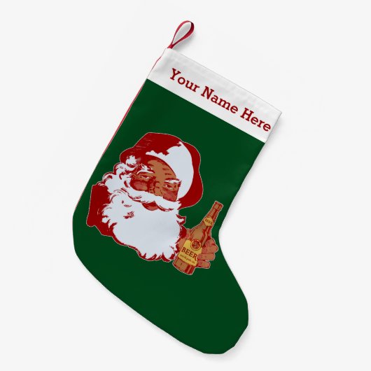 Retro Black Santa Claus Beer Funny kerstnaam Kleine Kerstsok (Voorkant (Hangend))