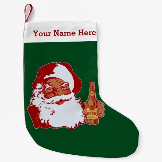 Retro Black Santa Claus Beer Funny kerstnaam Kleine Kerstsok (Voorkant)