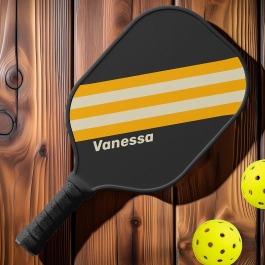 Retro Black Sun Stripes met naam Pickleball Paddle
