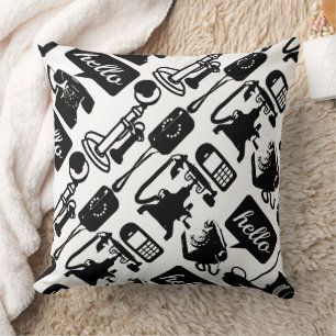 Retro Black Telephone Patroon Kussen