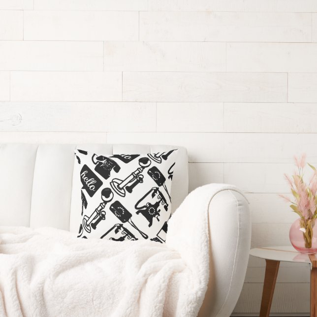Retro Black Telephone Patroon Kussen (Bank)