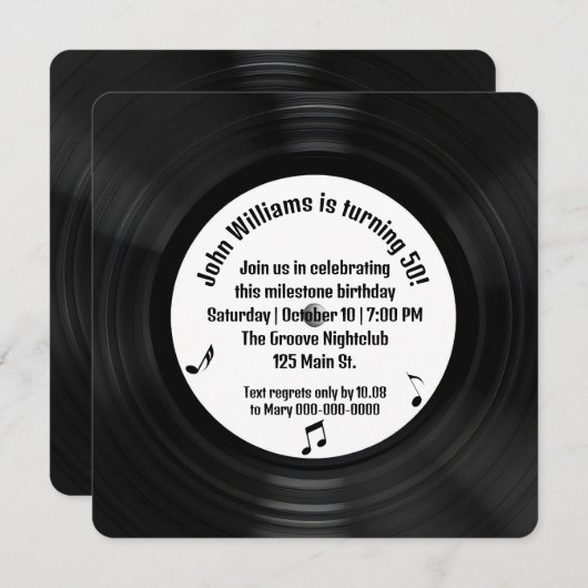 Retro Black Vinyl LP Record 50ste Verjaardagsfeest Kaart (Voorkant / Achterkant)