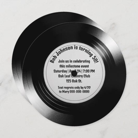 Retro Black Vinyl LP Record 50ste Verjaardagsfeest Kaart (Voorkant / Achterkant)