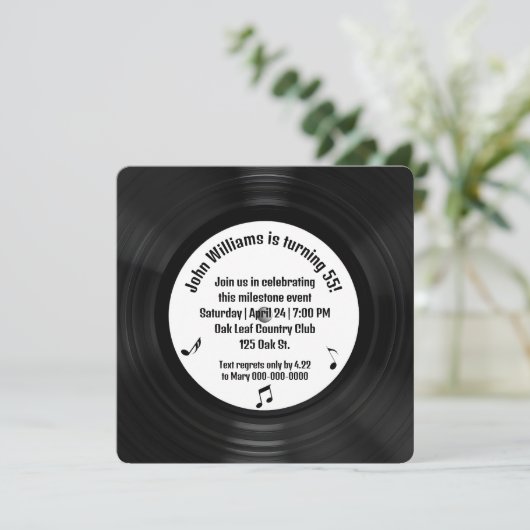 Retro Black Vinyl LP Record 55e verjaardagsfeestje Kaart (Staand voorkant)