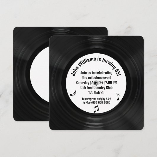 Retro Black Vinyl LP Record 65e Verjaardagsfeest Kaart (Voorkant / Achterkant)