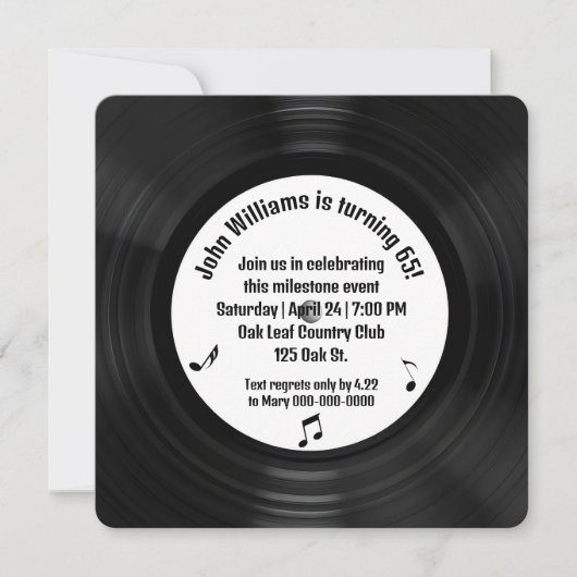 Retro Black Vinyl LP Record 65e Verjaardagsfeest Kaart (Voorkant)