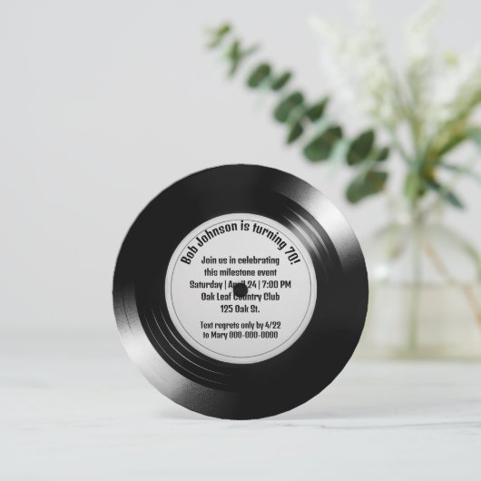 Retro Black Vinyl LP Record 70ste Verjaardag Party Kaart (Staand voorkant)