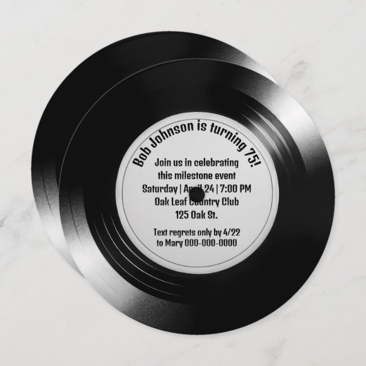 Retro Black Vinyl LP Record 75e Verjaardagsfeest Kaart (Voorkant / Achterkant)