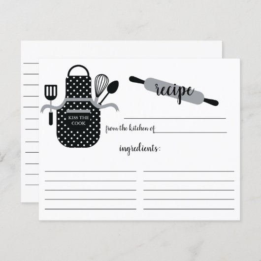 Retro Black White Apron Kitchen Tools Recipcard (Voorkant / Achterkant)
