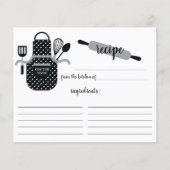 Retro Black White Apron Kitchen Tools Recipcard (Voorkant)
