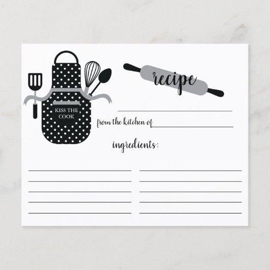 Retro Black White Apron Kitchen Tools Recipcard (Voorkant)
