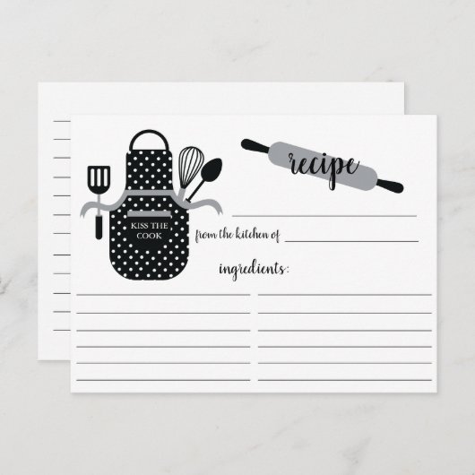 Retro Black White Apron Kitchen Tools Recipcard Briefkaart (Voorkant / Achterkant)