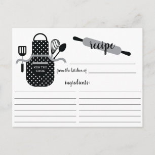Retro Black White Apron Kitchen Tools Recipcard Briefkaart