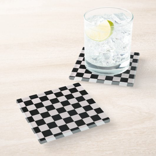 Retro Black White Checkerboard Pattern Glazen Onderzetter (Schuin)