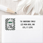 Retro Black White Checkered Santa Claus Christmas Etiket (Insitu)