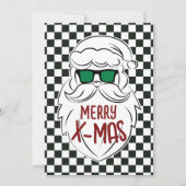 Retro Black White Checkered Santa Claus Christmas  Feestdagenkaart (Voorkant)