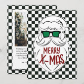 Retro Black White Checkered Santa Claus Christmas  Feestdagenkaart (Voorkant / Achterkant)