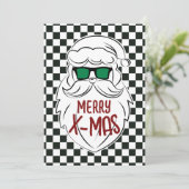 Retro Black White Checkered Santa Claus Christmas Feestdagenkaart (Staand voorkant)
