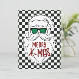 Retro Black White Checkered Santa Claus Christmas  Feestdagenkaart