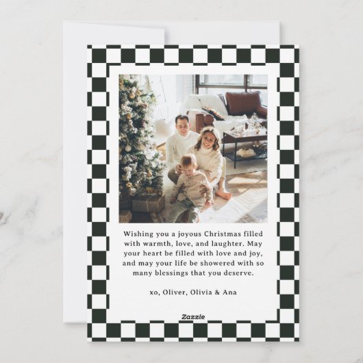 Retro Black White Checkered Santa Claus Christmas Feestdagenkaart (Achterkant)