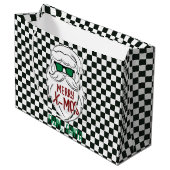 Retro Black White Checkered Santa Claus Christmas  Groot Cadeauzakje (Voorkant Gekanteld)