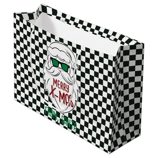 Retro Black White Checkered Santa Claus Christmas  Groot Cadeauzakje (Voorkant Gekanteld)