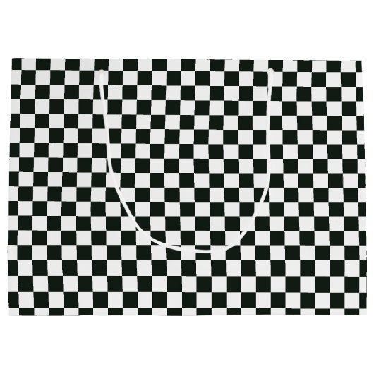 Retro Black White Checkered Santa Claus Christmas  Groot Cadeauzakje (Achterkant)