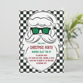 Retro Black White Checkered Santa Claus Christmas  Kaart